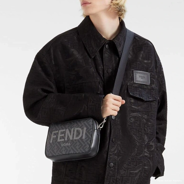 Vintage HOT Compact Logo FF Motif Fabric Fendi In Case Black Camera ROMA 0709